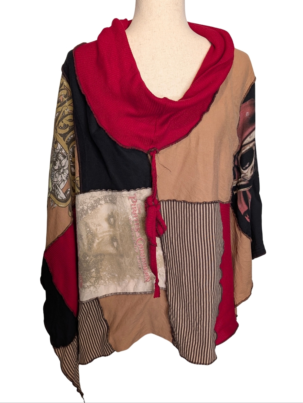 Pirates Of The Caribbean Inspired Patchwork Cowl Neck Poncho. RARE. Unique